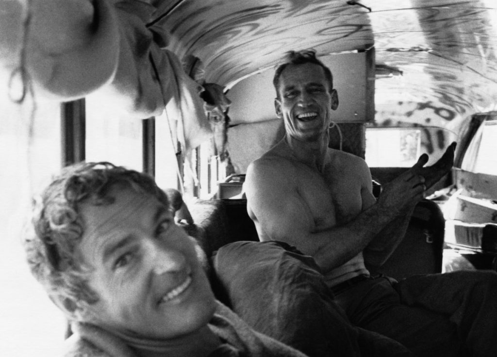 Psychologist Timothy Leary and Neal Cassady in Bus